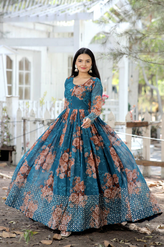 Rama Floral Fantasy Georgette Designer Gown