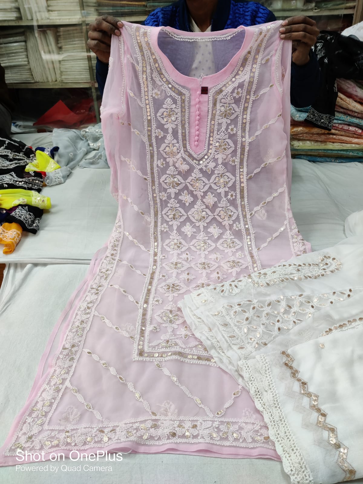 Light pink Elegant Chikankari Gota Patti Chiffon Ensemble (INNER INCLUDED)