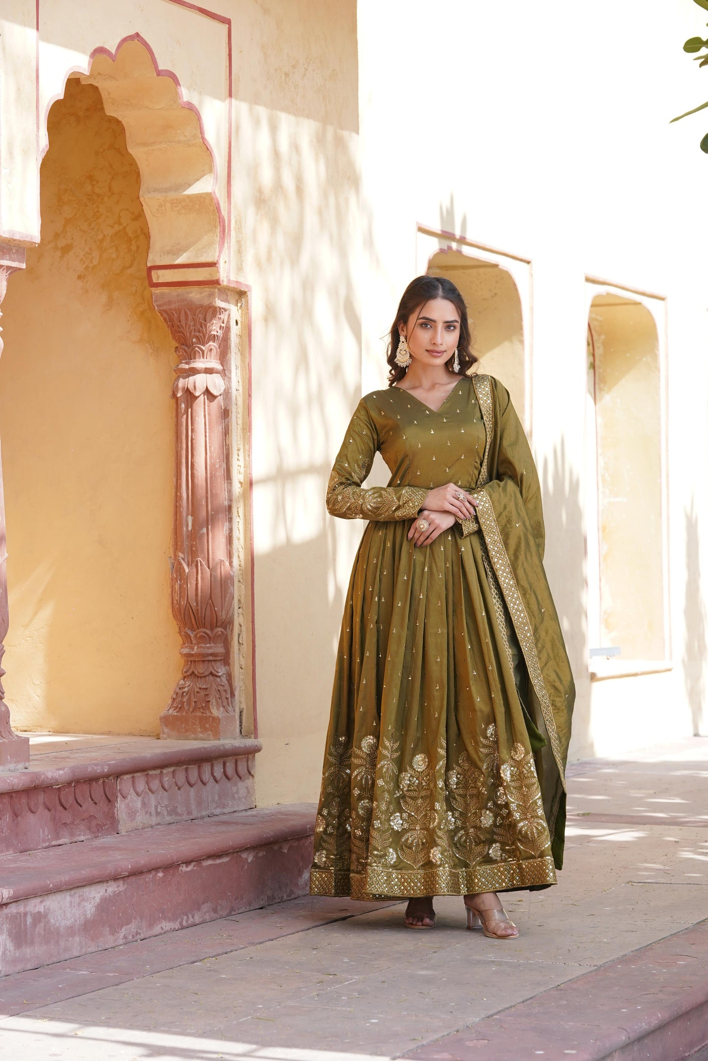 Mehendi Green Celestial Cosmos Embroidered Viscose Ensemble