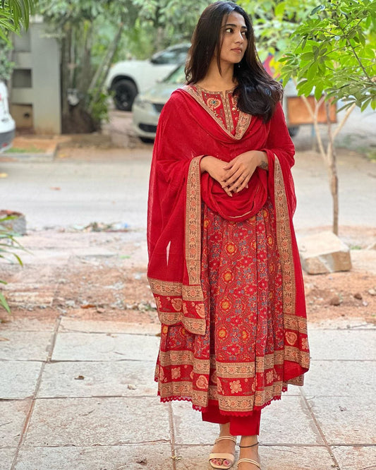 🔥 Radiant Red Voluminous Anarkali Suit Set 🔥