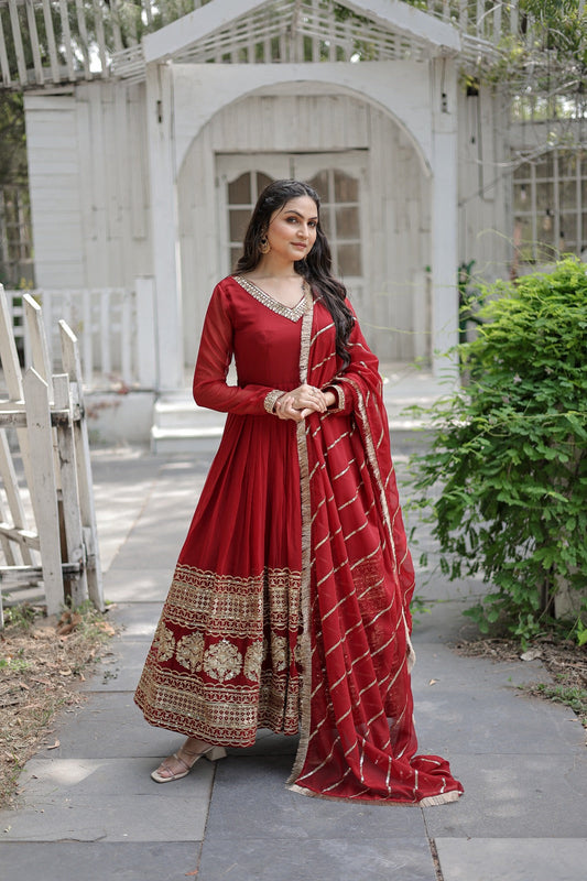 Red Enchanting Blooms Sequins Gown-Dupatta Collection