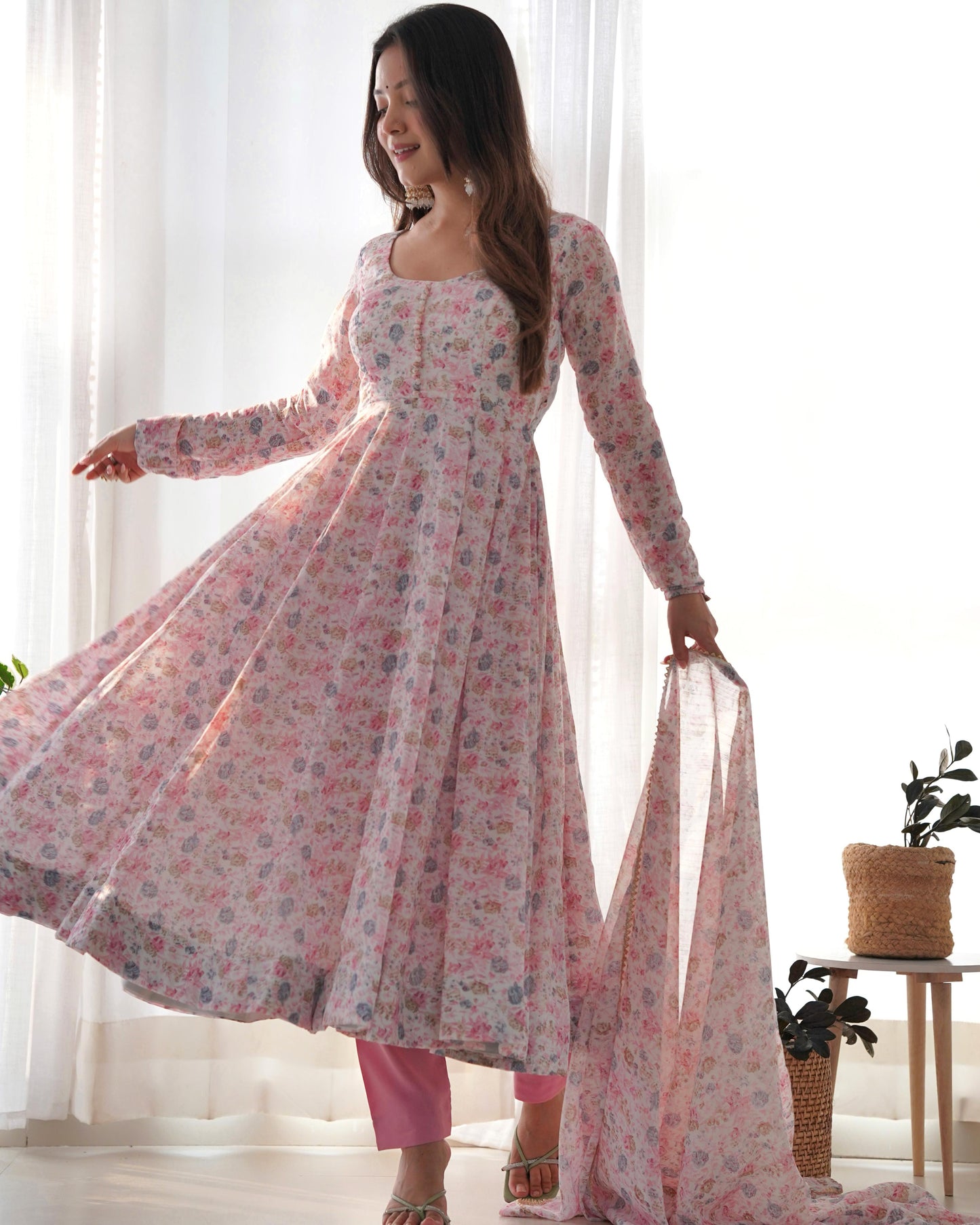 Luxurious Floral Chiffon Anarkali Set