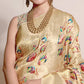 Cream Digital Printed With Woven Art Silk Saree With Tassels