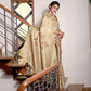 Cream Digital Printed With Woven Art Silk Saree With Tassels