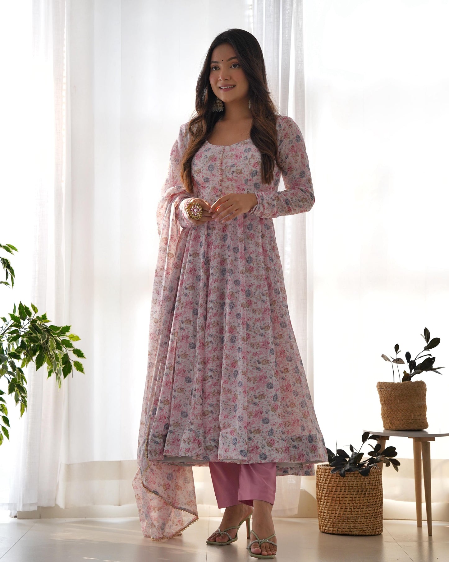 Luxurious Floral Chiffon Anarkali Set