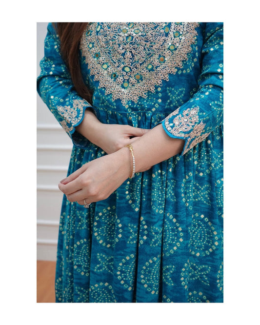 Captivating Blue Rayon Sharara Set: Intricate Heavy Mirror Embroidery Elegance