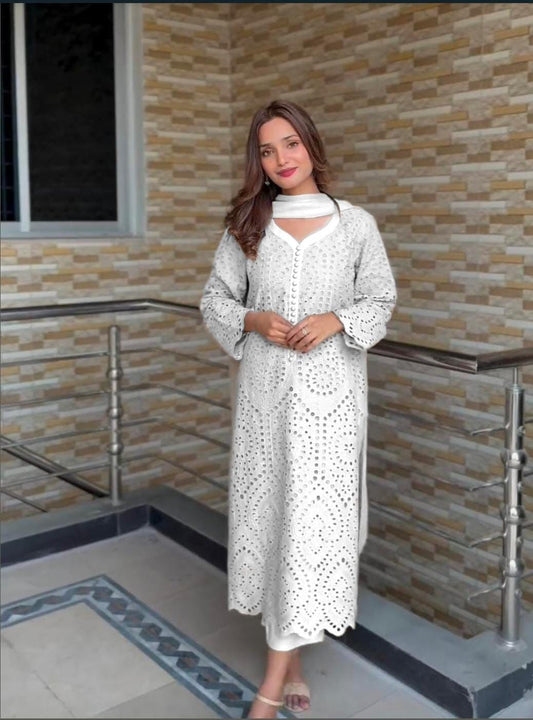 White Chikankari Hakuba Designer Ready-to-Wear Suits (Premium)