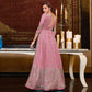 Dark Pink Designer Partywear Embroidered Heavy Net Anarakali Suit