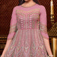 Dark Pink Designer Partywear Embroidered Heavy Net Anarakali Suit