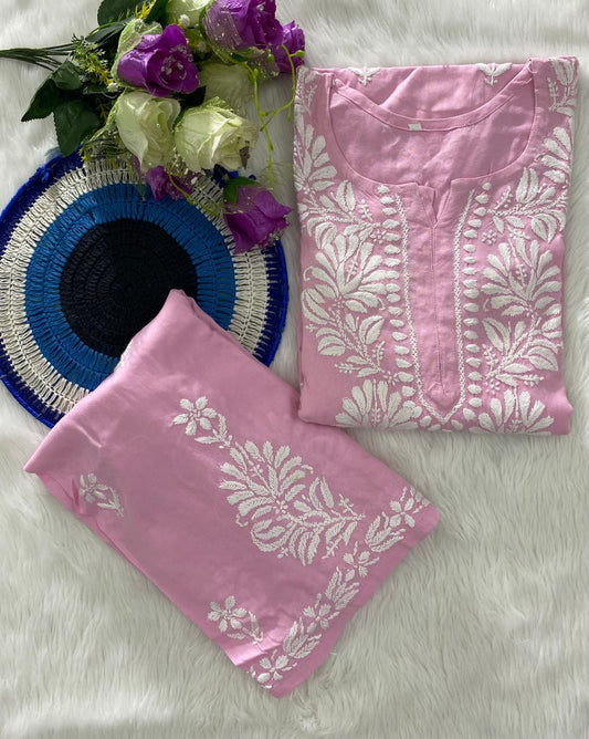 Pink Chic Chikankari Rayon Kurti and Palazzo Set