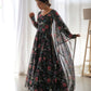 Midnight Blooms Black Floral Organza Taby Silk Gown with Dupatta