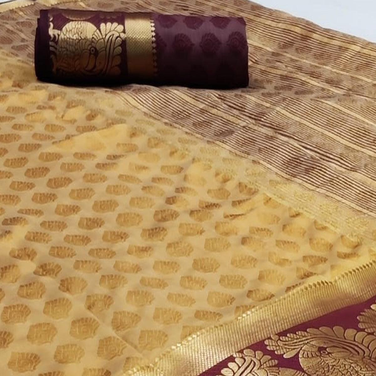 Demanding Beige Coloured Festive Wear Woven Art Silk Saree