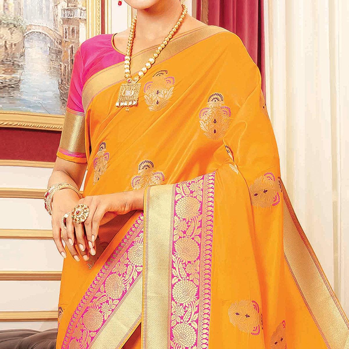 Desirable Mustard Yellow Colored Festive Wear Woven Banarasi Silk Saree