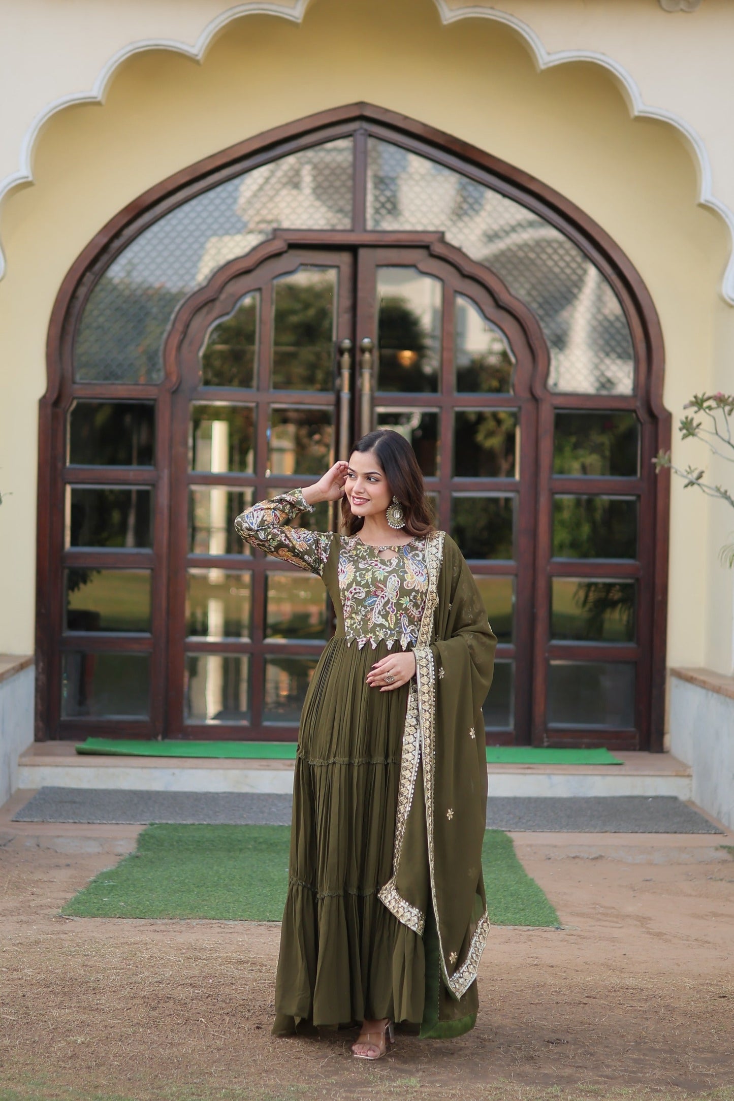 Green Floral Fantasy Gown-Dupatta Collection