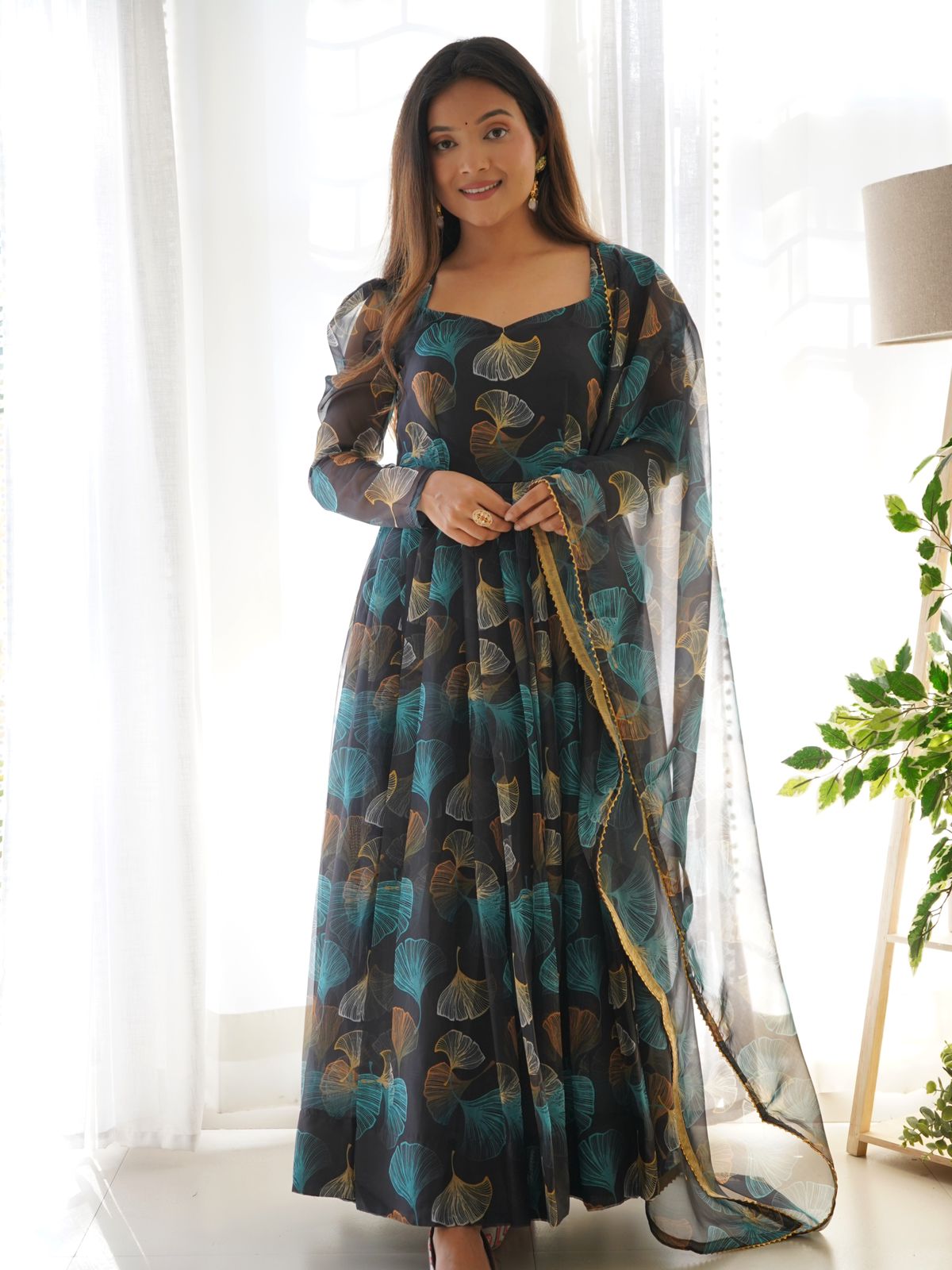 New Arrivals Enchanting Organza Taby Silk Gown with Digital Print