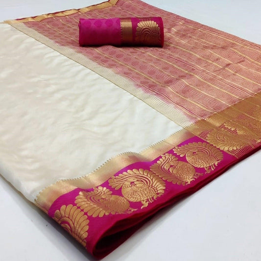 Energetic White Coloured Festive Wear Woven Art Silk Saree