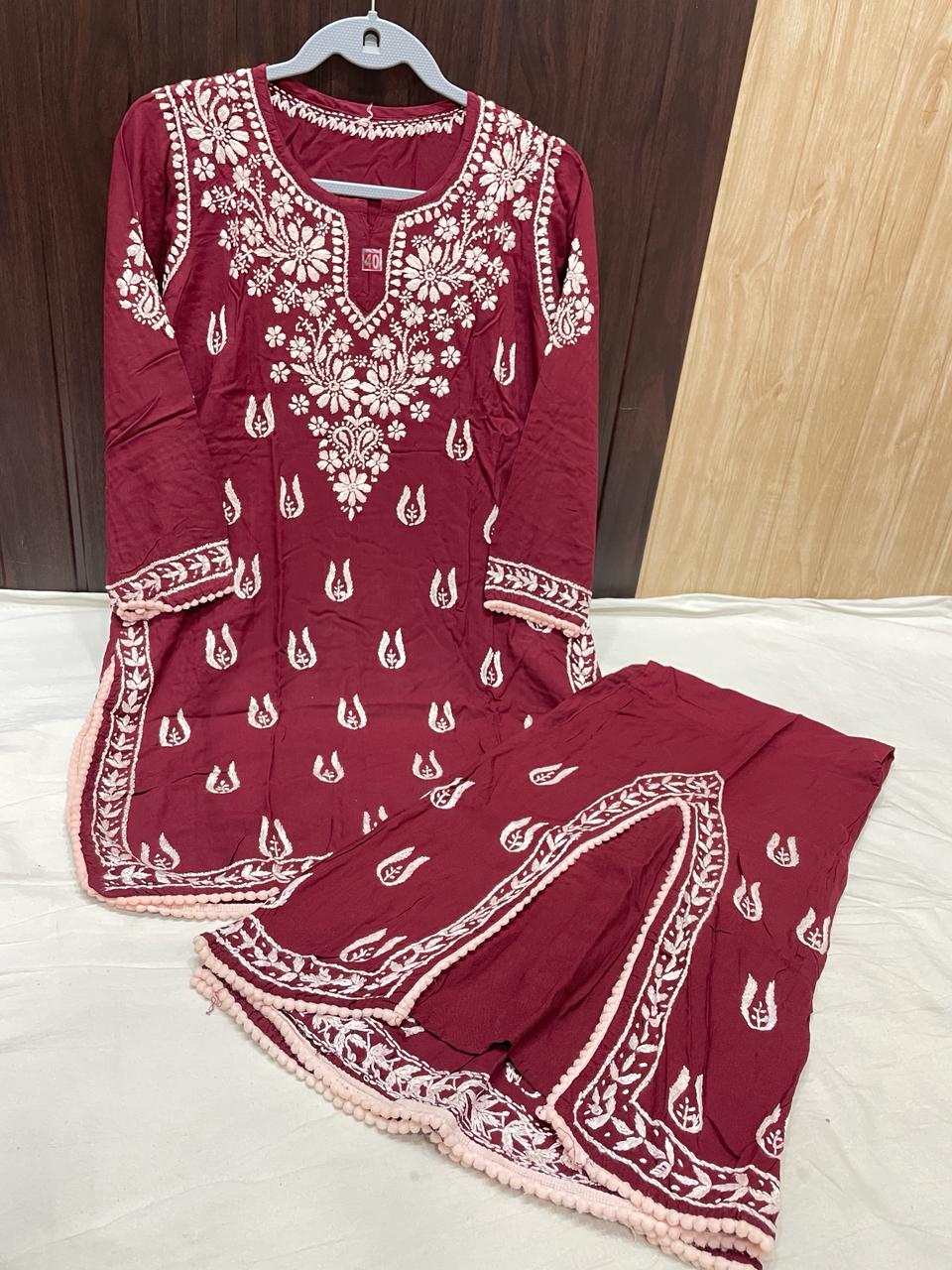 Maroon Elegance in Motion Side Cut Gharara With Short Kurti