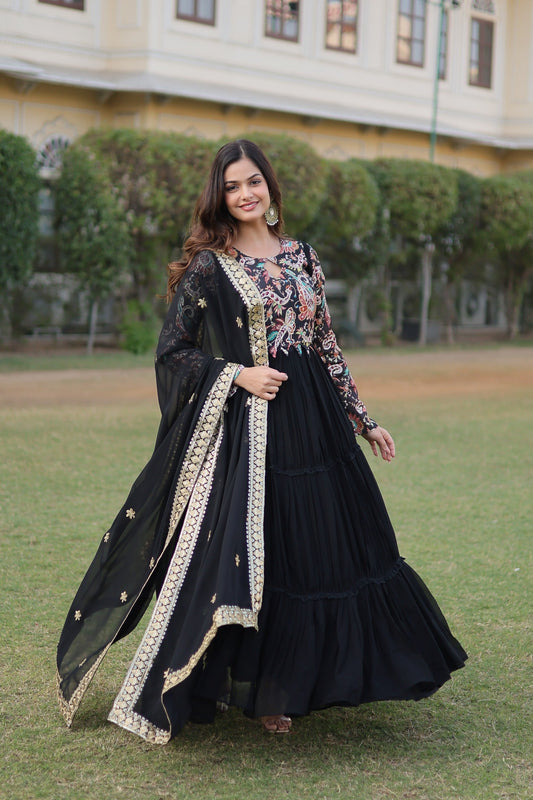 Black Floral Fantasy Gown-Dupatta Collection