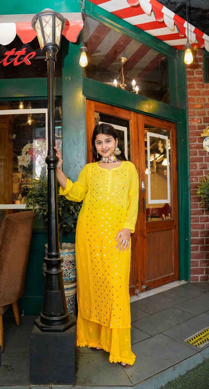 Yellow Luxe Viscose Ring Jall Kurti and Sharara Set (Made on Order)