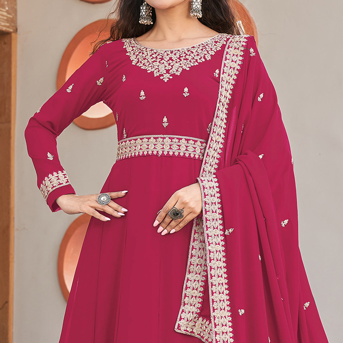 Pink Sequins Embroidered Georgette Anarkali Suit