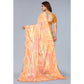 Orange Floral Printed Art Silk Saree With Crochet Border