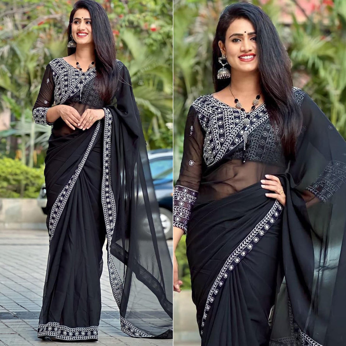 Black Embroidered Georgette Saree