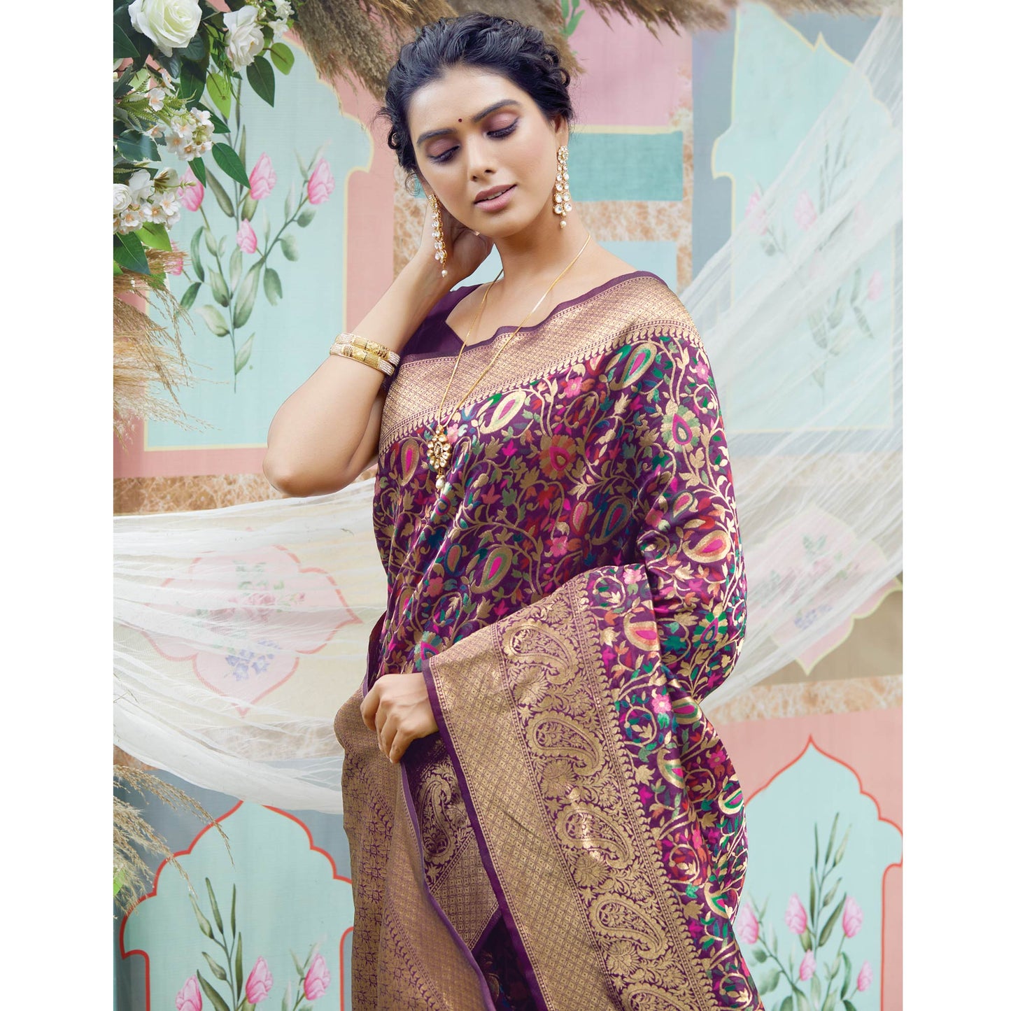 Wine Woven Art Silk Saree