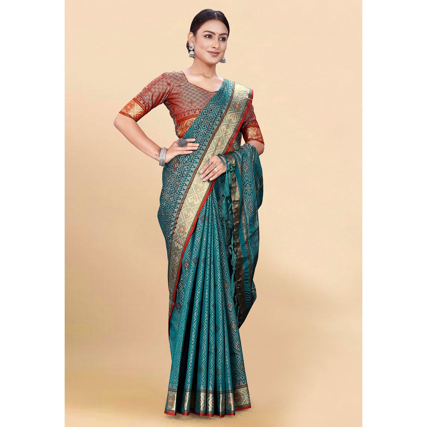 Morpich Woven Patola Art Silk Saree With Tassels