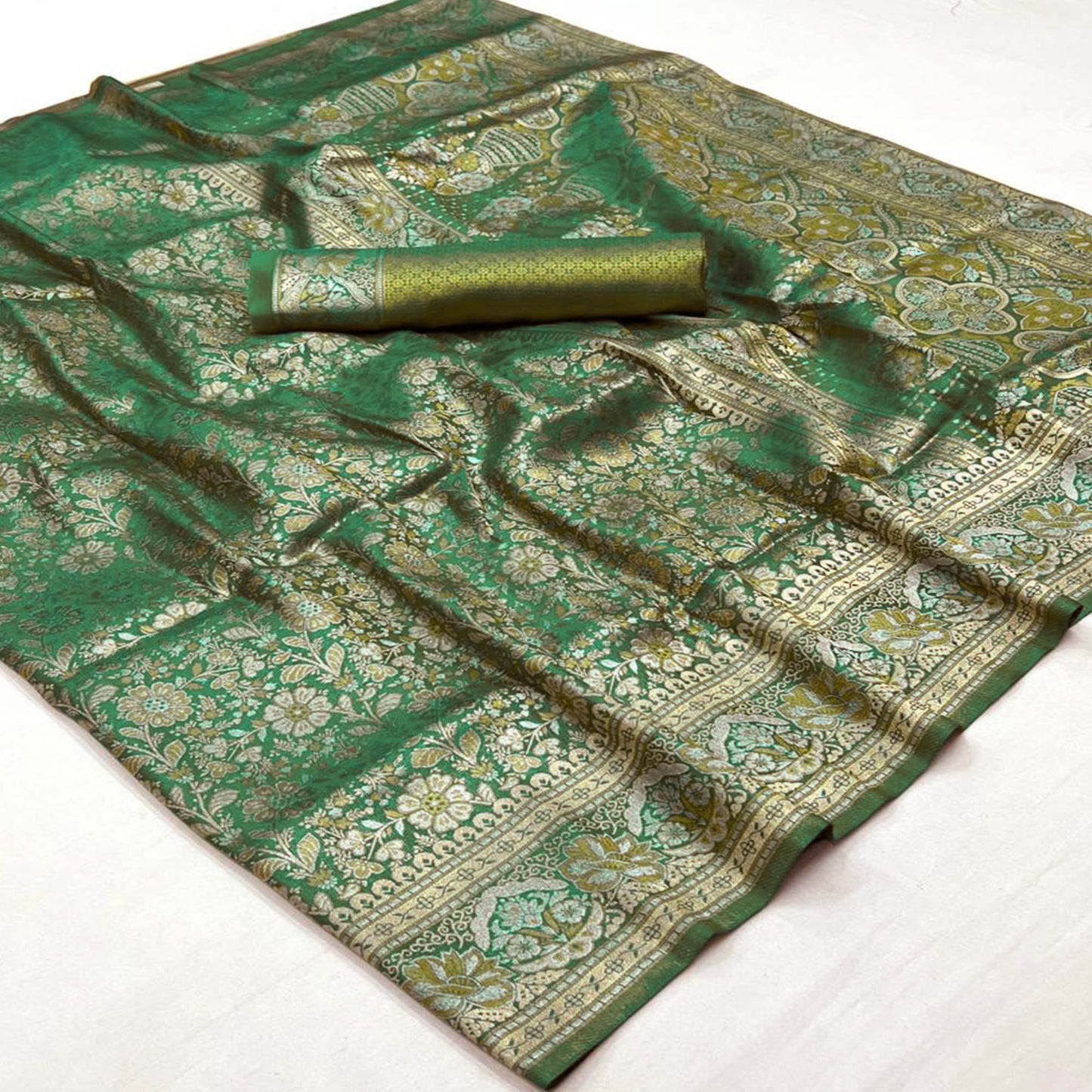 Sea Green Floral Woven Art Silk Saree