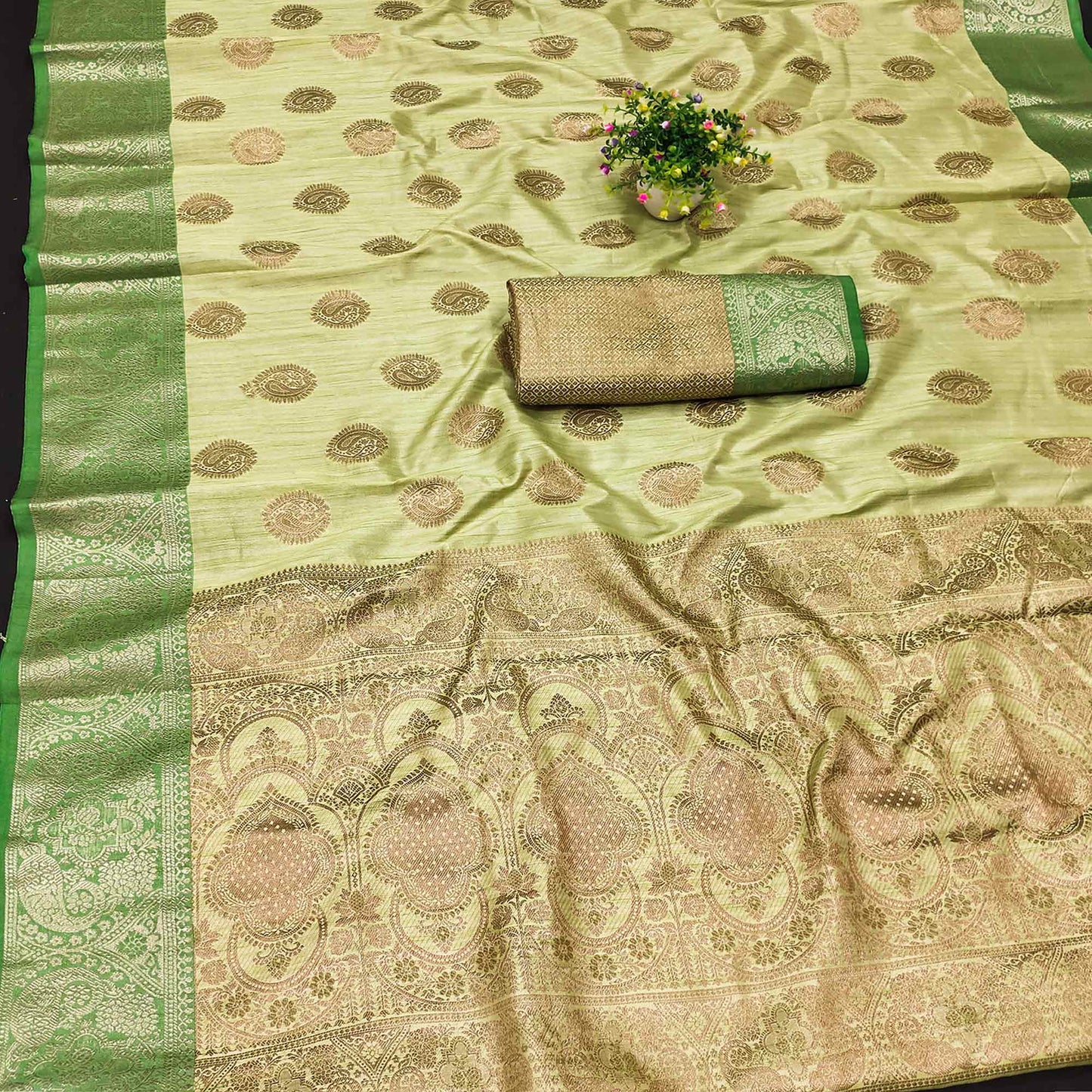 Parrot Green Woven Kanjivaram Silk Saree