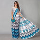 Grey & Blue Digital Printed Chiffon Saree