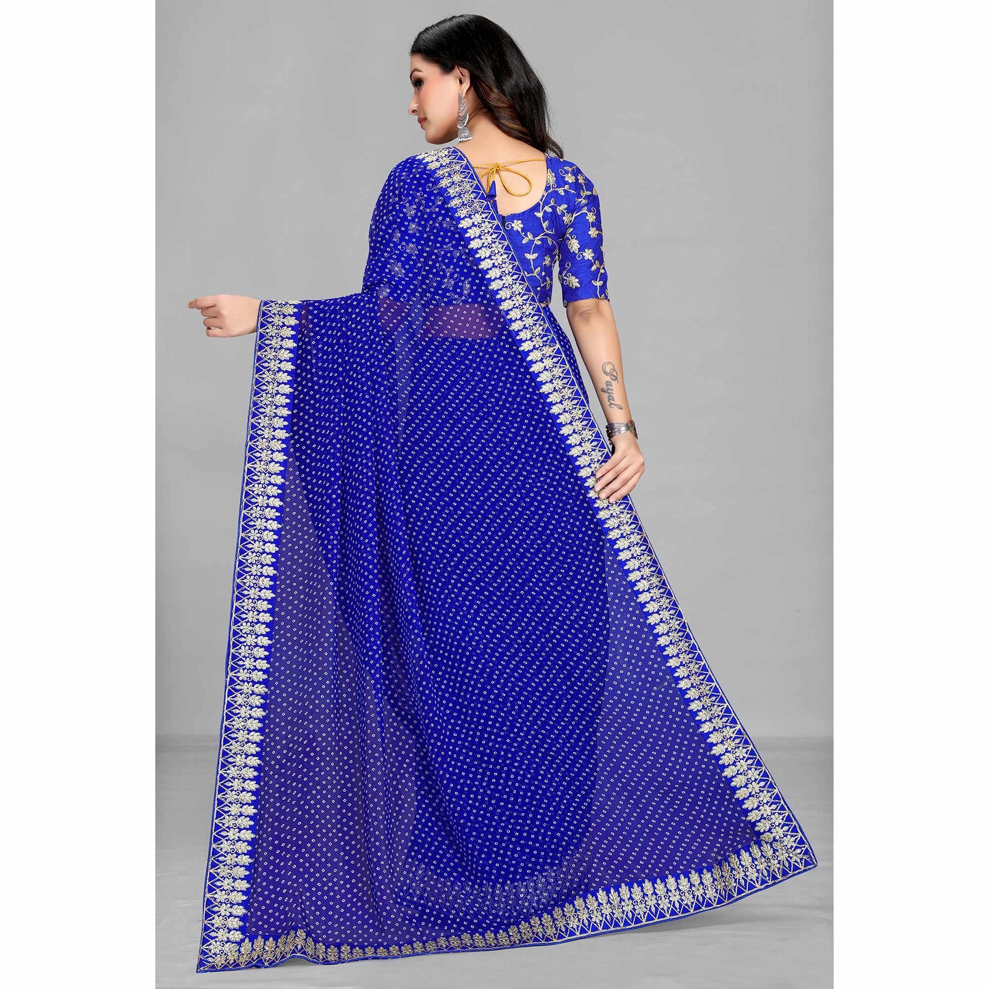 Blue Bandhani Printed Georgette Saree