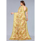 Mustard Floral Printed Art Silk Saree With Crochet Border