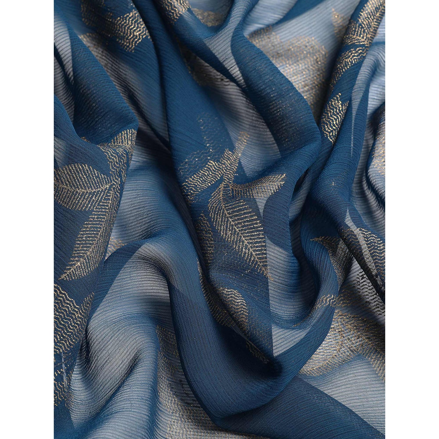 Blue Floral Foil Printed Zomato Saree