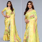 Yellow Floral Printed Art Silk Saree With Crochet Border