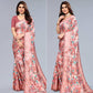 Peach Floral Printed Art Silk Saree With Crochet Border