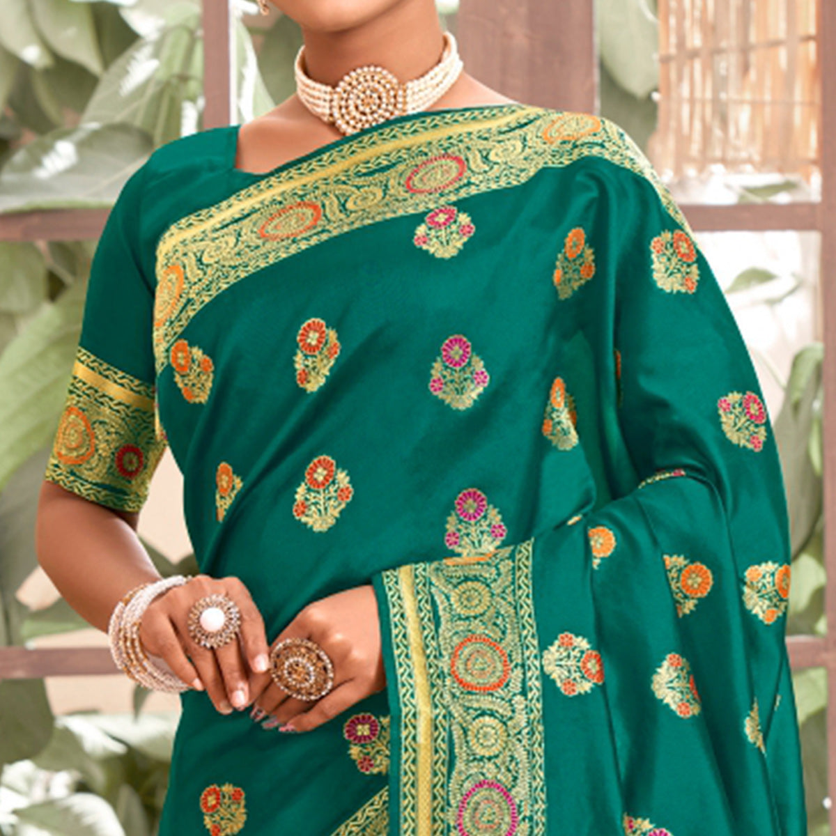 Rama Green Woven Art Silk Saree