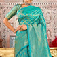 Aqua Blue Floral Woven Art Silk Saree