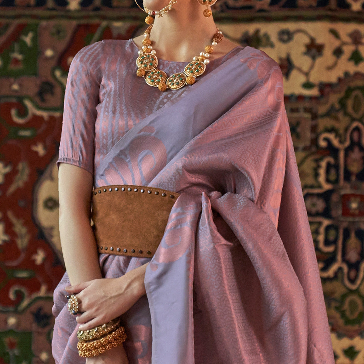 Raddish Grey Woven Art Silk Saree With Tassels