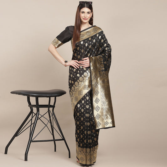 Black Woven Banarasi Silk Saree