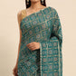 Turquoise Green Bandhani Foil Printed Zomato Saree With Tassels