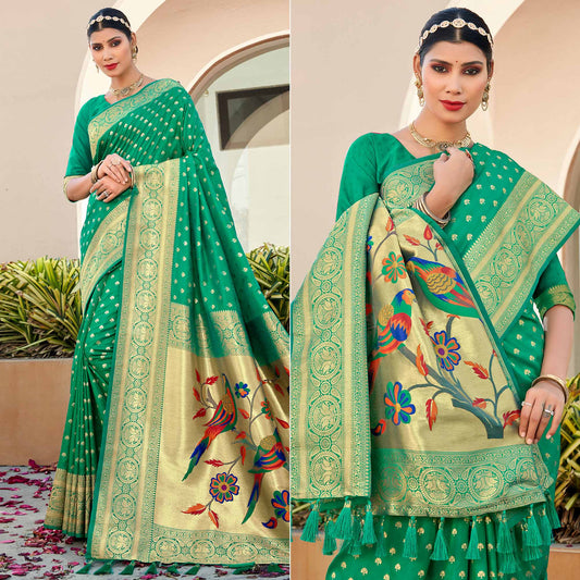 Green Woven Art Silk Paithani Saree