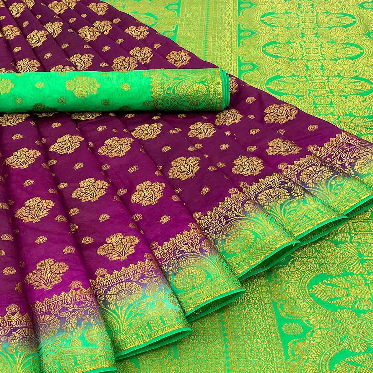 Magenta Pink Woven Banarasi Silk Saree