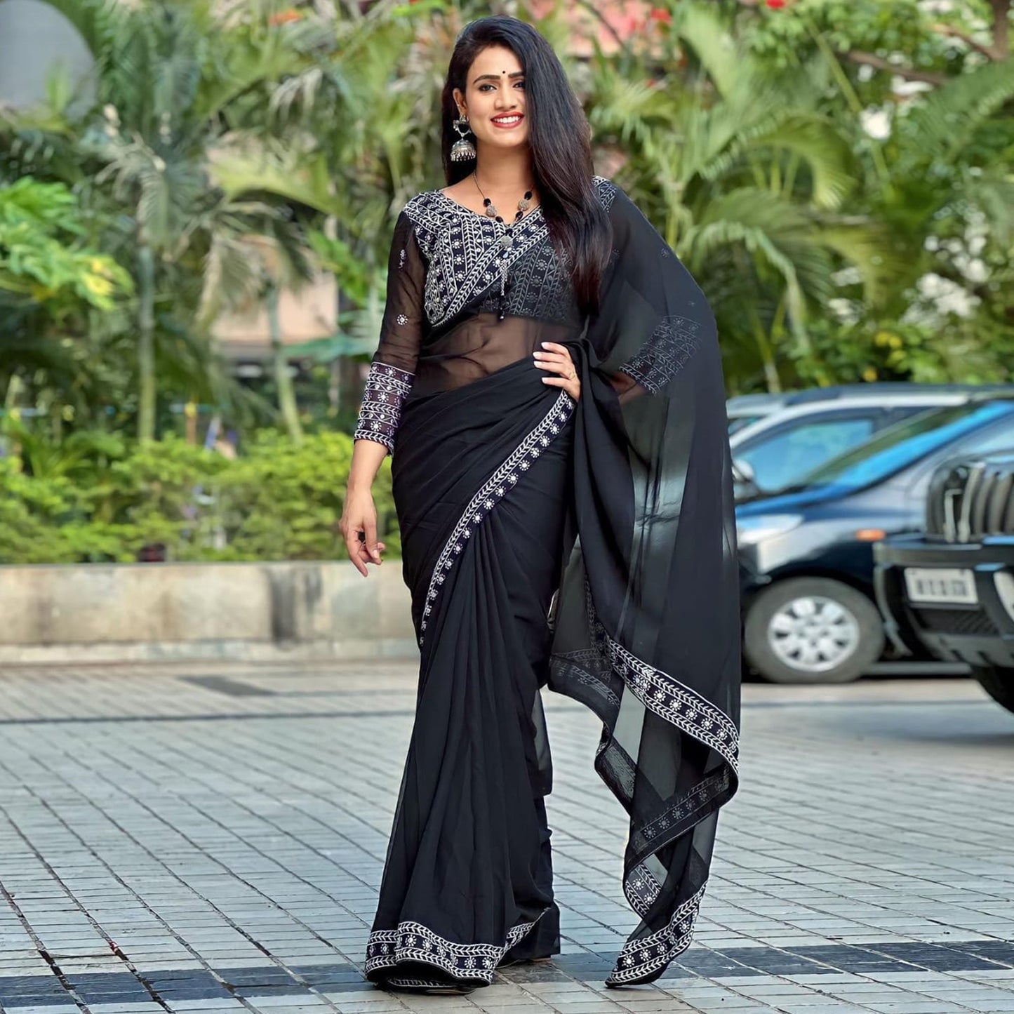 Black Embroidered Georgette Saree