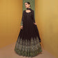 Brown Floral Embroidered Georgette Anarkali Suit