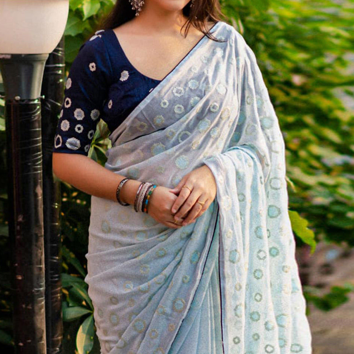 Light Blue Sequins Work Georgette Saree