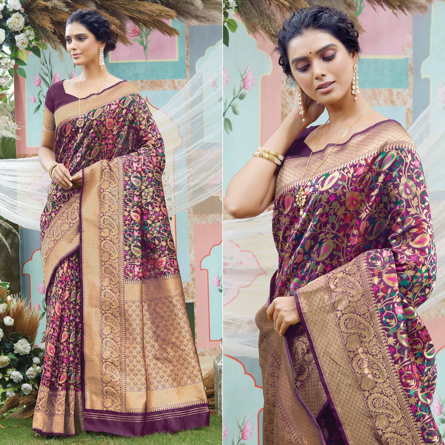 Wine Woven Art Silk Saree