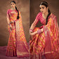 Orange & Pink Woven Art Silk Saree