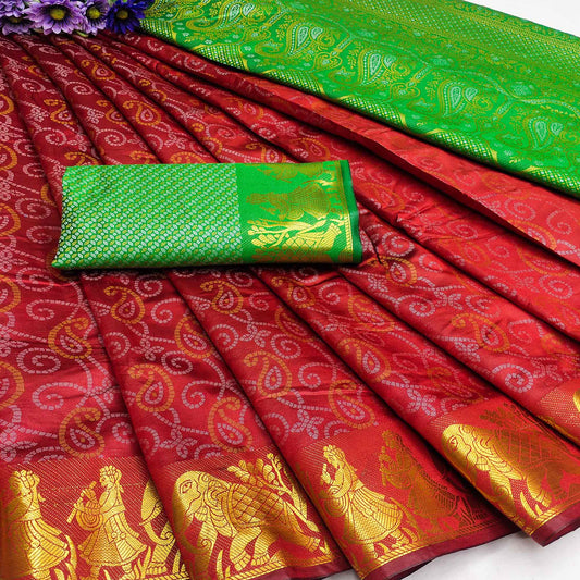 Maroon Bandhani Woven Banarasi Silk Saree