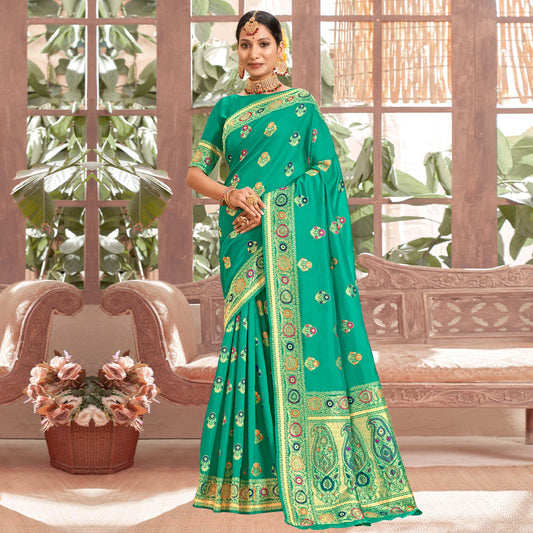 Sea Green Woven Art Silk Saree